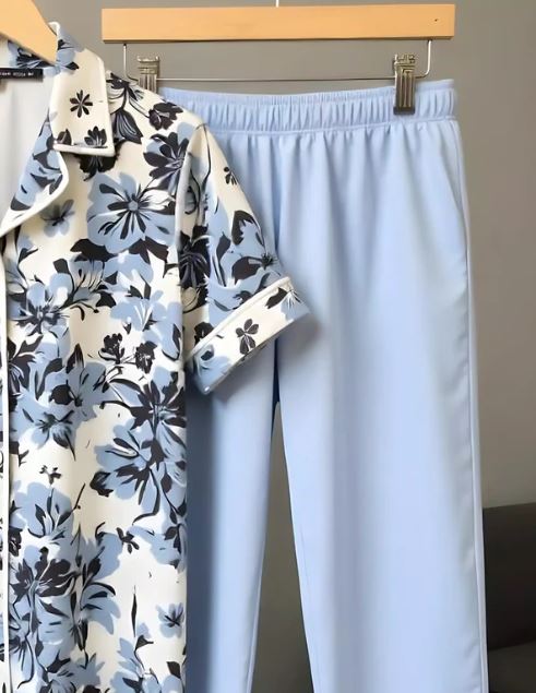 Flower Printed Men Cord Trouser and Half Sleeves Shirt