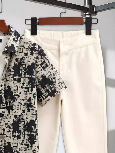 Black Printed Men Cord Trouser and Half Sleeves Shirt