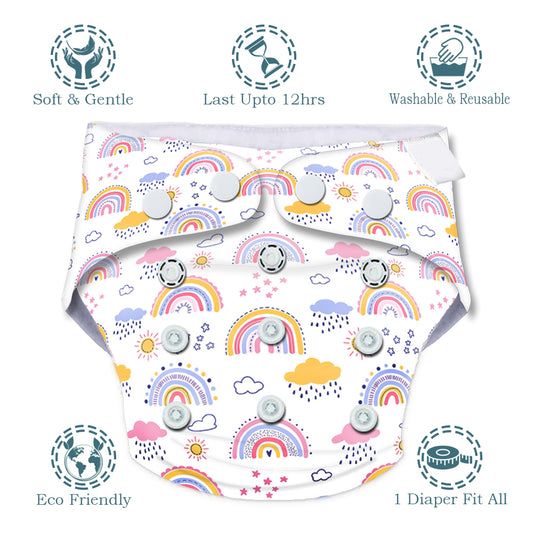 Quittance Rainbow Printed Reusable Baby Diaper