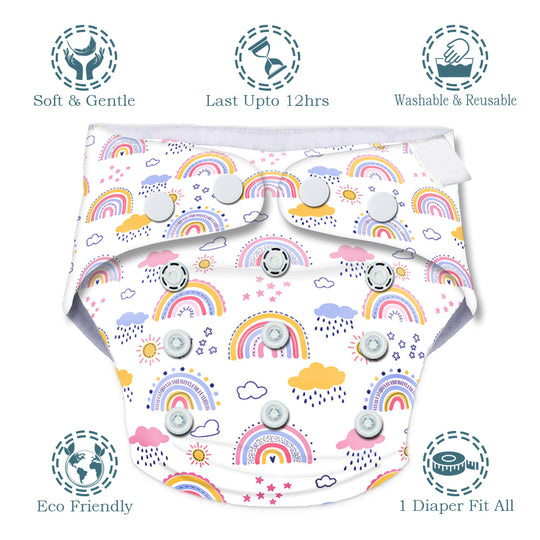 Quittance Rainbow Printed Reusable Baby Diaper