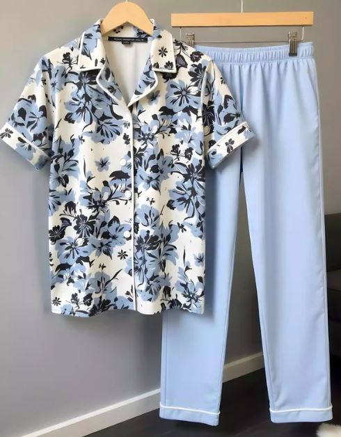 Flower Printed Men Cord Trouser and Half Sleeves Shirt