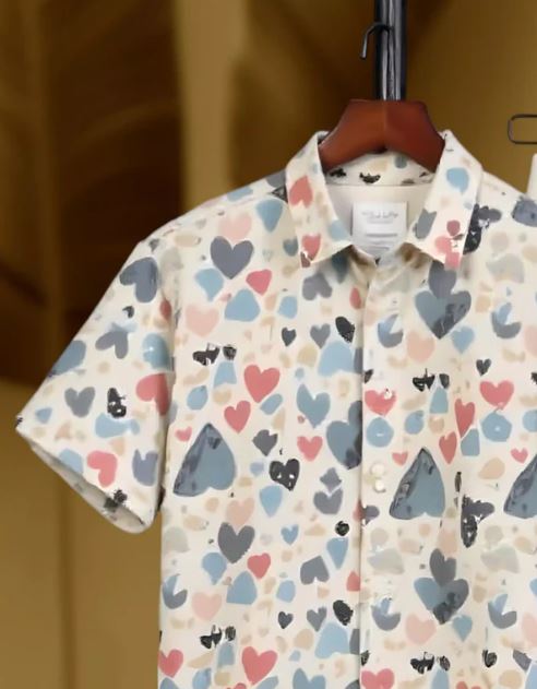 Heart Printed Men Cord Trouser and Half Sleeves Shirt