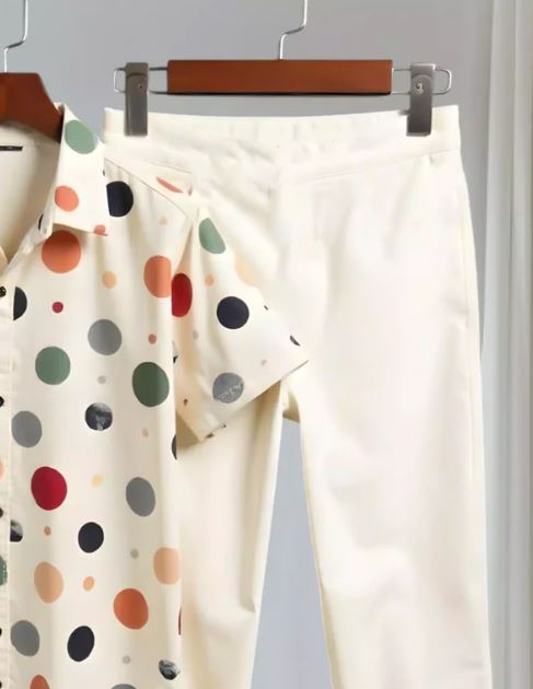 Polka Dots Men Cord Trouser and Half Sleeves Shirt