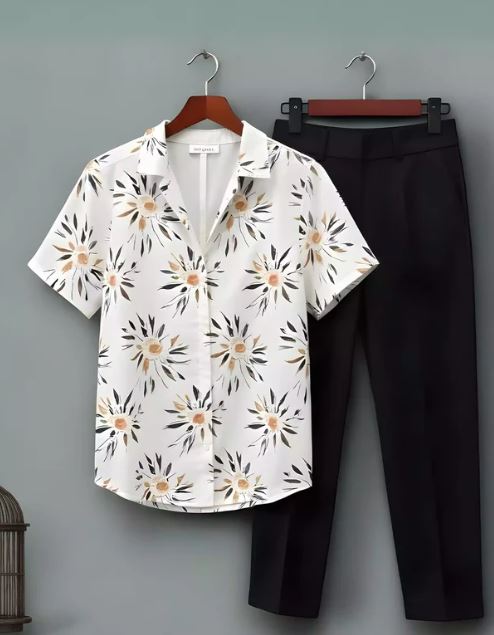 Abstract printed Cord Trouser and Half Sleeves Shirt