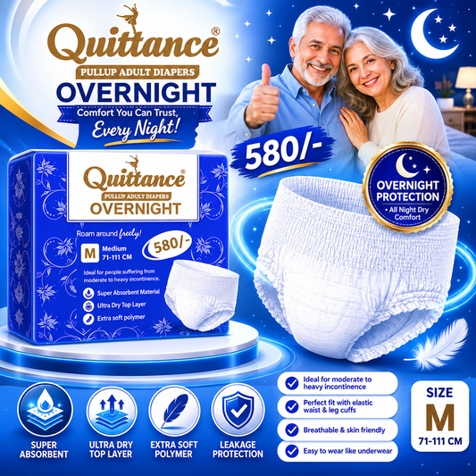 Quittance Overnight Adult Diapers for Men & Women, Medium, Pull Up Pant Style, Heavy Absorbency, Leak Guard Protection, Disposable Incontinence Underwear