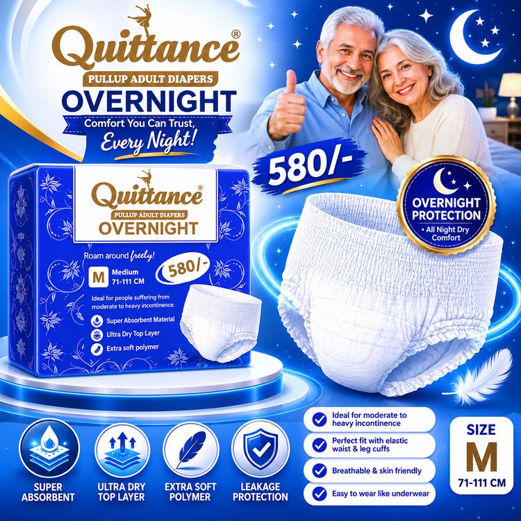 Quittance Overnight Adult Diapers for Men & Women, Medium, Pull Up Pant Style, Heavy Absorbency, Leak Guard Protection, Disposable Incontinence Underwear
