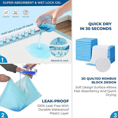 Quittance Dog Training Pad 60cm x 90cm - 50 gram | Leakproof Ultra Absorbent Floor Protection