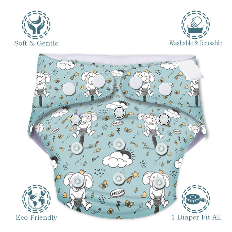 Quittance Cyclist Elephant Printed Reusable Baby Diaper