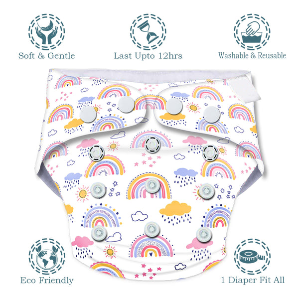 Quittance Rainbow Printed Reusable Baby Diaper