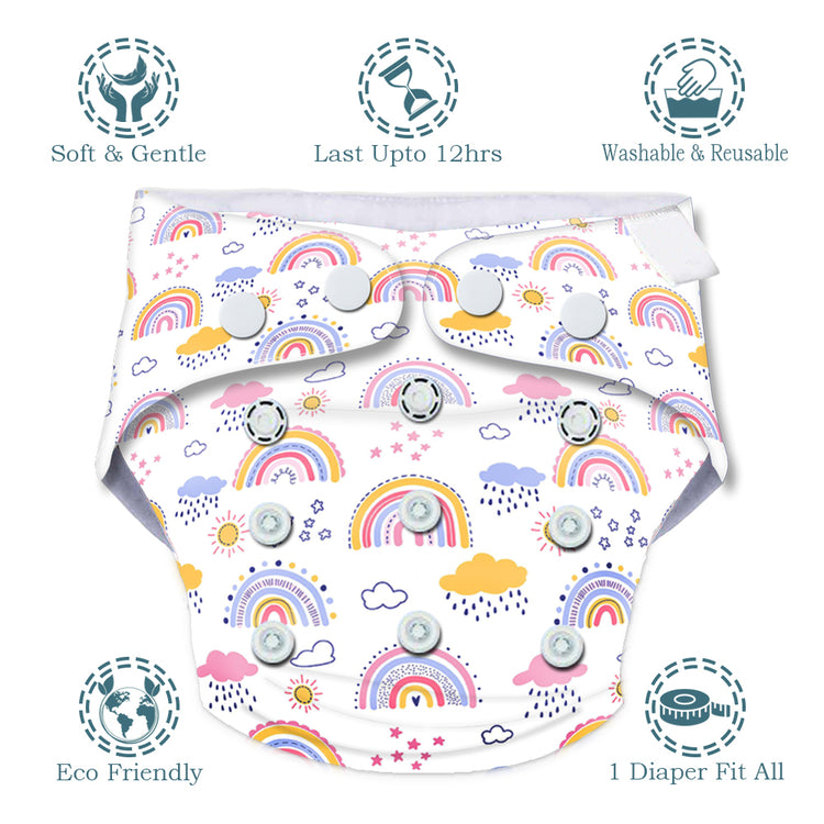 Quittance Rainbow Printed Reusable Baby Diaper
