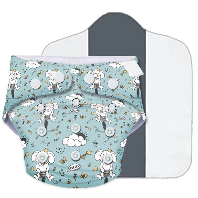 Quittance Cyclist Elephant Printed Reusable Baby Diaper