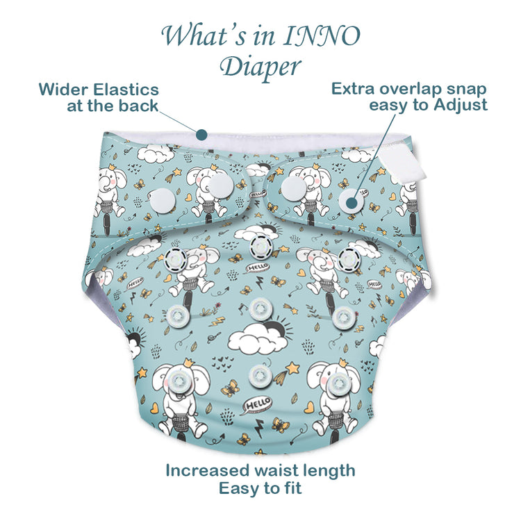 Quittance Cyclist Elephant Printed Reusable Baby Diaper